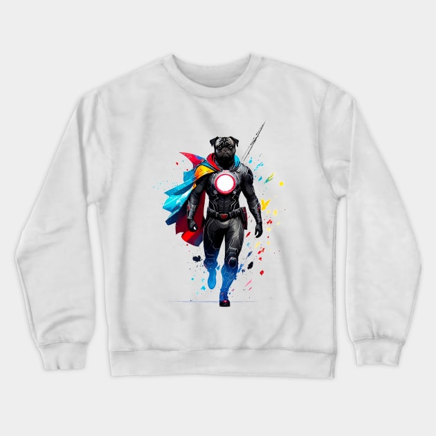 Fierce and Fabulous Pug in Black Metallic Superhero Suit Crewneck Sweatshirt by fur-niche